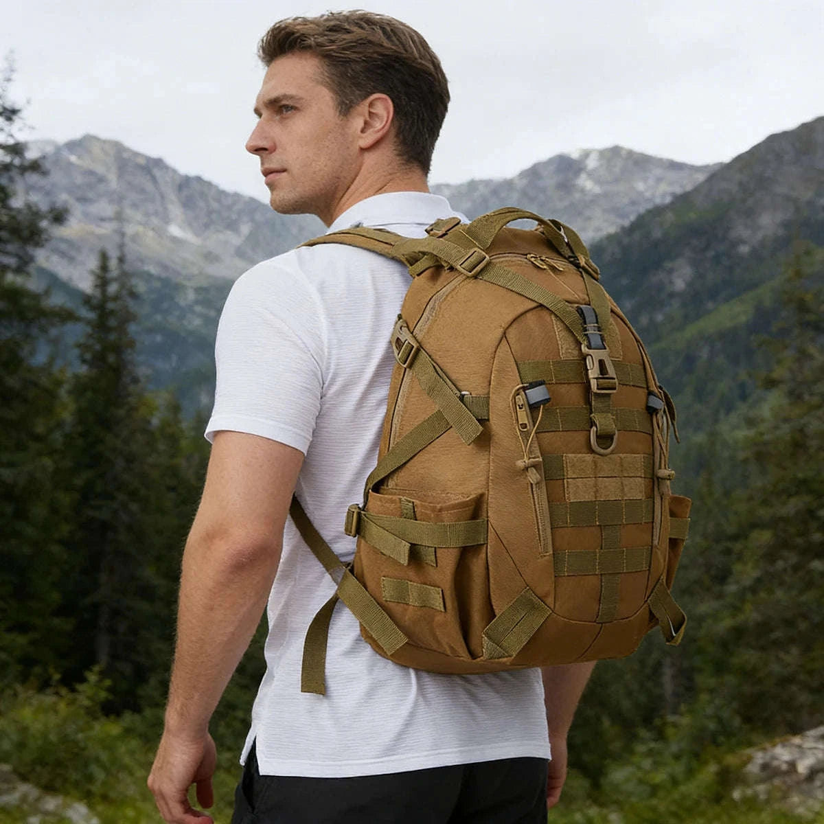 Tactical Backpack with Reflective Strips and 20-35L Storage-Khaki / United Kingdom