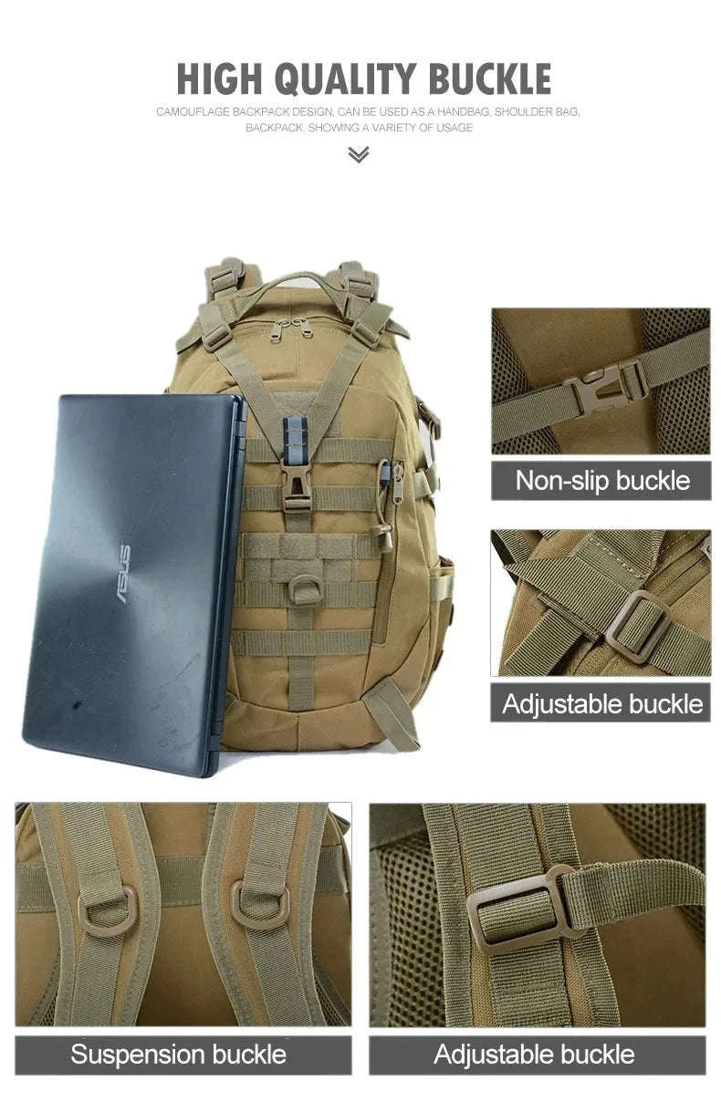 Tactical Backpack with Reflective Strips and 20-35L Storage-Khaki / United Kingdom