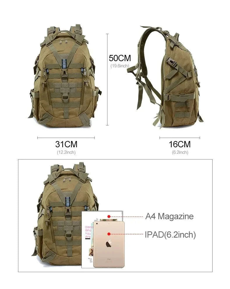 Tactical Backpack with Reflective Strips and 20-35L Storage-Khaki / United Kingdom