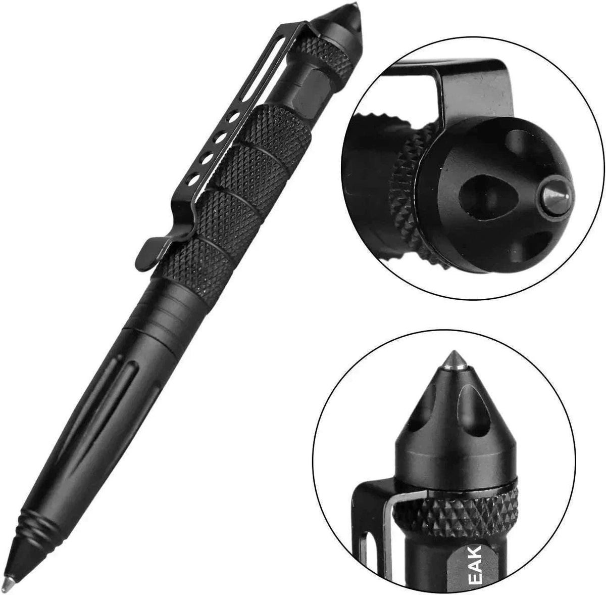 Tactical Survival Pen with Glass Breaker and Anti-Slip Grip-Black