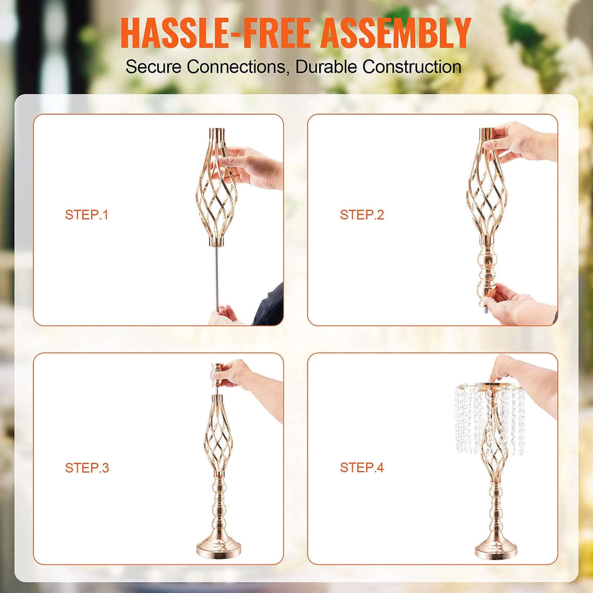 Tall Crystal Wedding Flower Stand Metal Centerpiece Vase-58cm 20pcs / L / United Kingdom