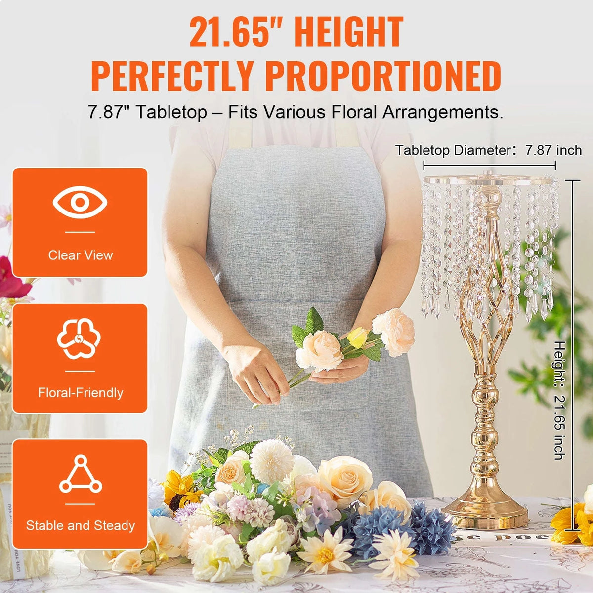 Tall Crystal Wedding Flower Stand Metal Centerpiece Vase-58cm 20pcs / L / United Kingdom