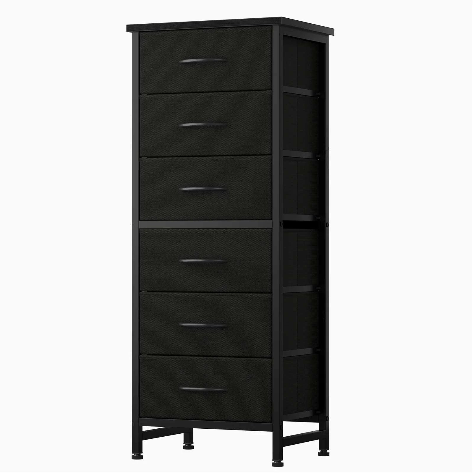 Tall Narrow 6 Drawer Fabric Dresser with Wood Top and Metal Frame-Ivory / United States