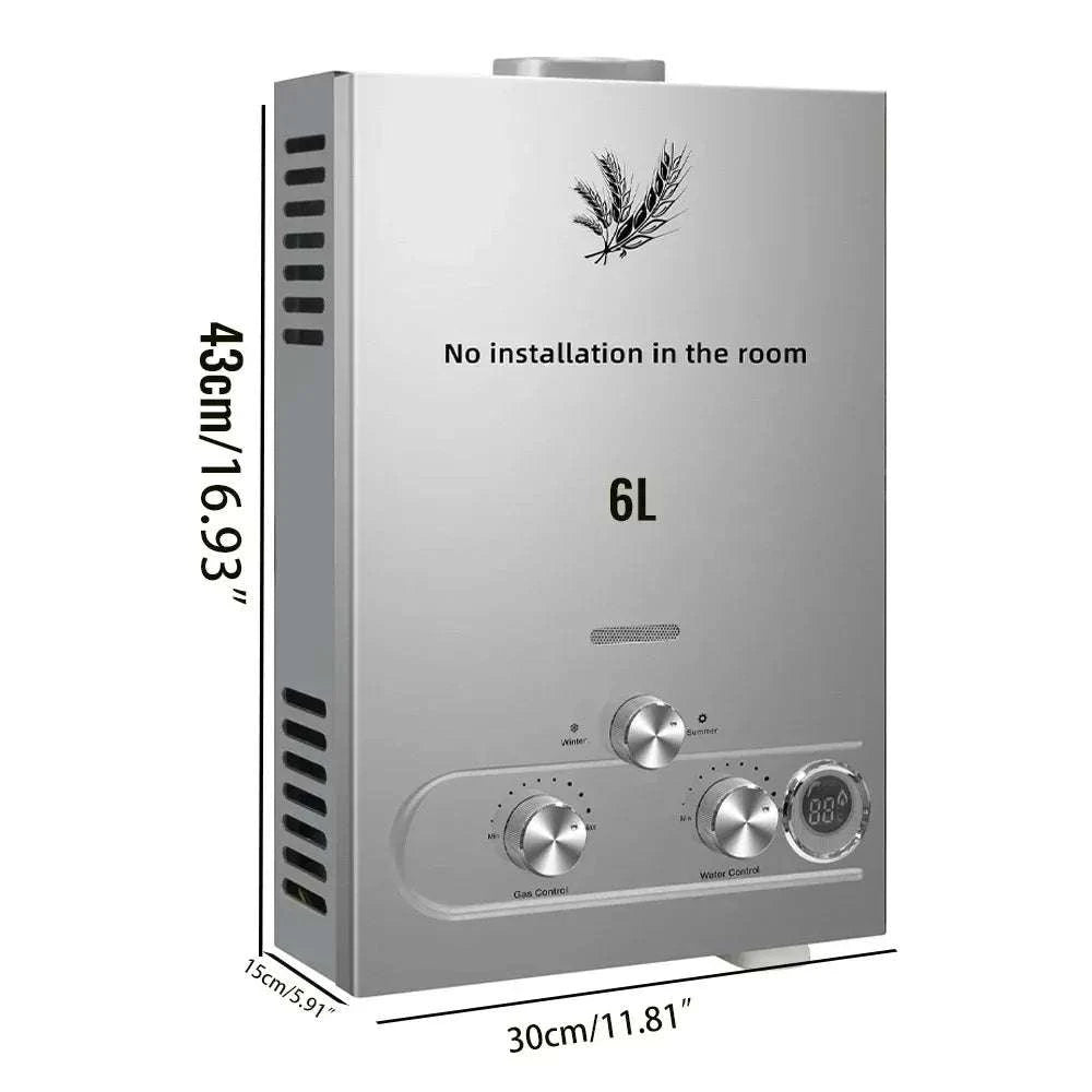 Tankless LPG Propane Water Heater with Digital Display 6L–18L-12L 24KW Silver / CZECH REPUBLIC