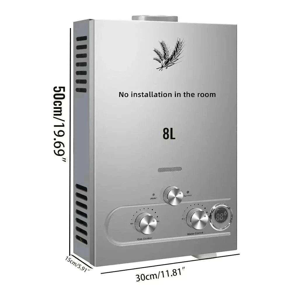 Tankless LPG Propane Water Heater with Digital Display 6L–18L-12L 24KW Silver / CZECH REPUBLIC