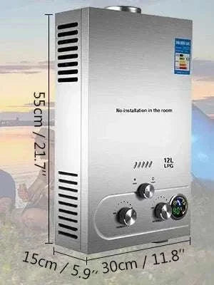 Tankless LPG Propane Water Heater with Digital Display 6L–18L-12L 24KW Silver / CZECH REPUBLIC
