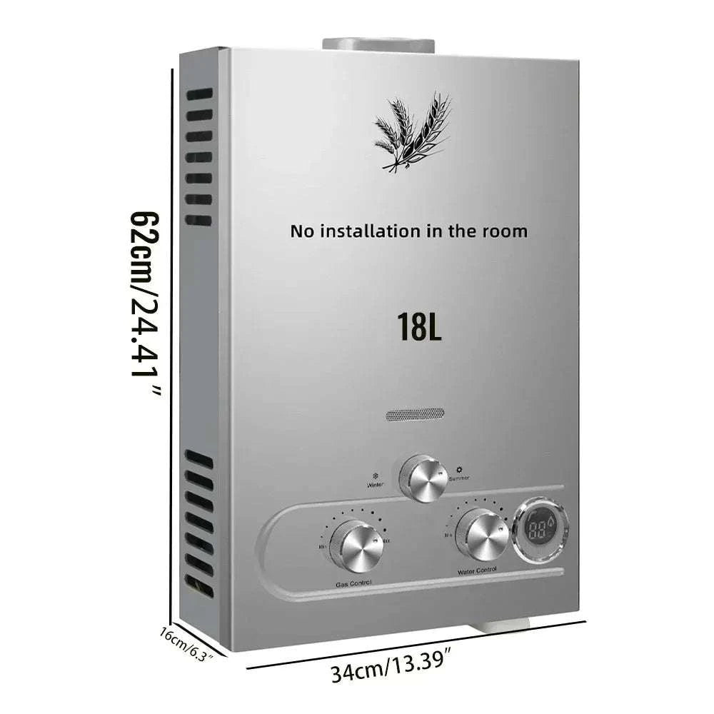 Tankless LPG Propane Water Heater with Digital Display 6L–18L-12L 24KW Silver / CZECH REPUBLIC