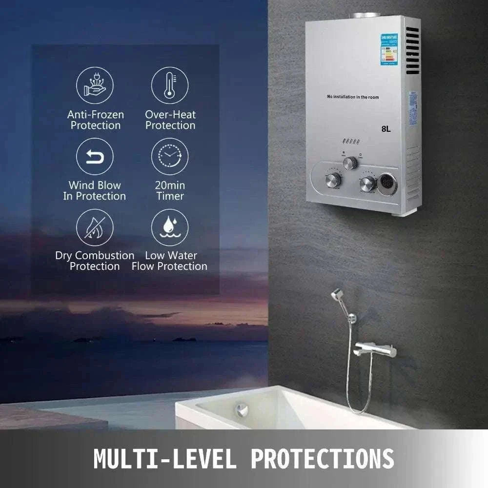 Tankless LPG Propane Water Heater with Digital Display 6L–18L-12L 24KW Silver / CZECH REPUBLIC