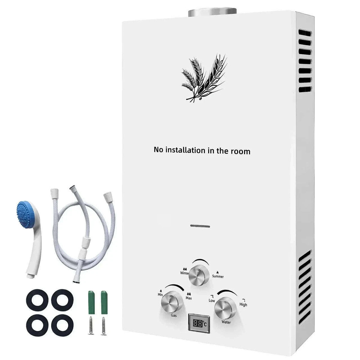 Tankless Propane Gas Water Heater Kit, Stainless Steel-Poland / 10L 12KW white
