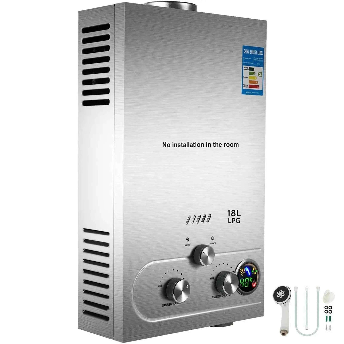 Tankless Propane Gas Water Heater Kit, Stainless Steel-Poland / 10L 12KW white