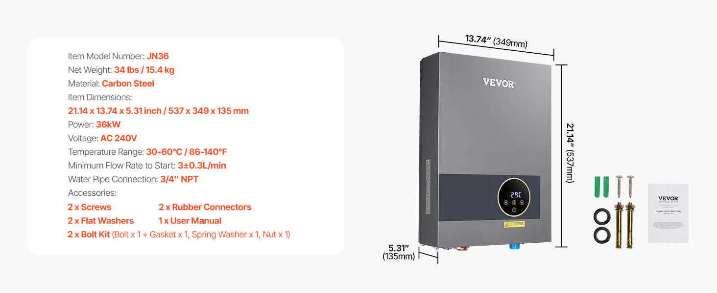 Tankless Electric Water Heater 27/36kW Instant Under Sink System
