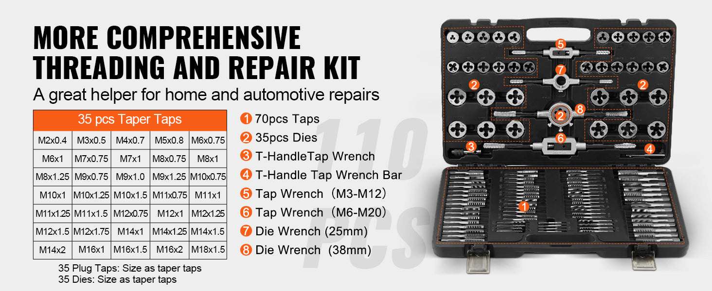 Tap and Die Set Metric & SAE Threading Tool Kit (40–116 Pieces)-80 PCs SAE Metric / france