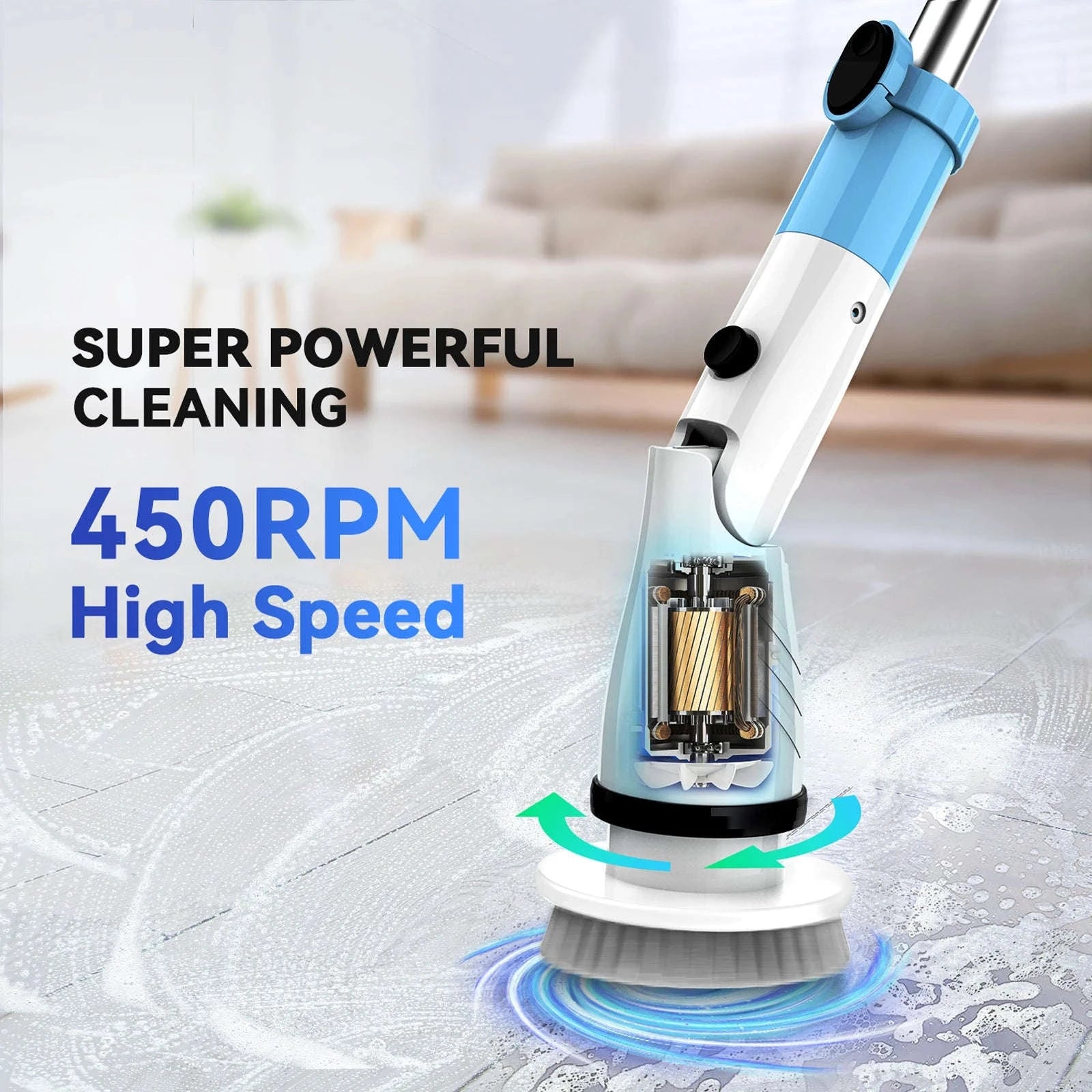 TASVAC EB5 Cordless Rotary Scrubber 450RPM with 5 Brush Heads-WHITE / EU / france