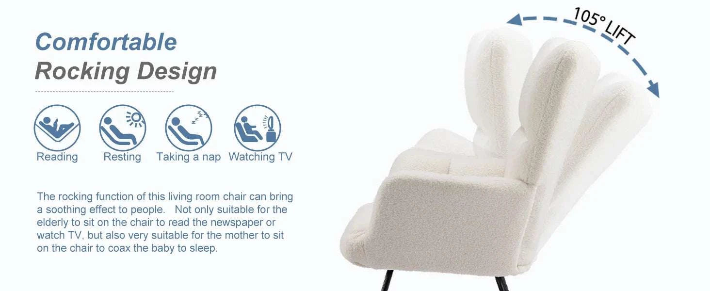 Teddy Fabric Glider Rocking Chair with High Back & Padded Seat-Pink / United States