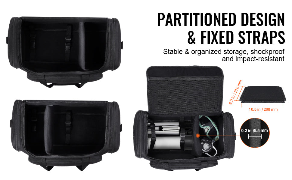 22in Shock-Absorb Telescope Storage Bag with Fixed Buckles, Multi-Pocket & Detachable Divider