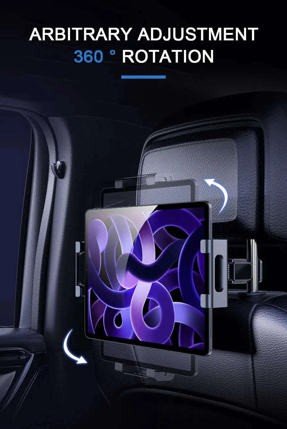 Telescopic Car Tablet Holder for Headrest, 360-Degree Rotation, Universal 4-12.9 in-1pc