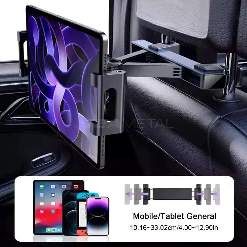 Telescopic Car Tablet Holder for Headrest, 360-Degree Rotation, Universal 4-12.9 in-1pc
