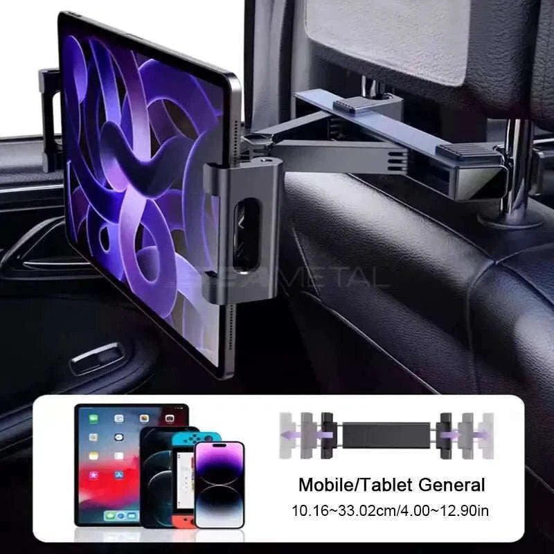 Telescopic Car Tablet Holder for Headrest, 360-Degree Rotation, Universal 4-12.9 in-1pc