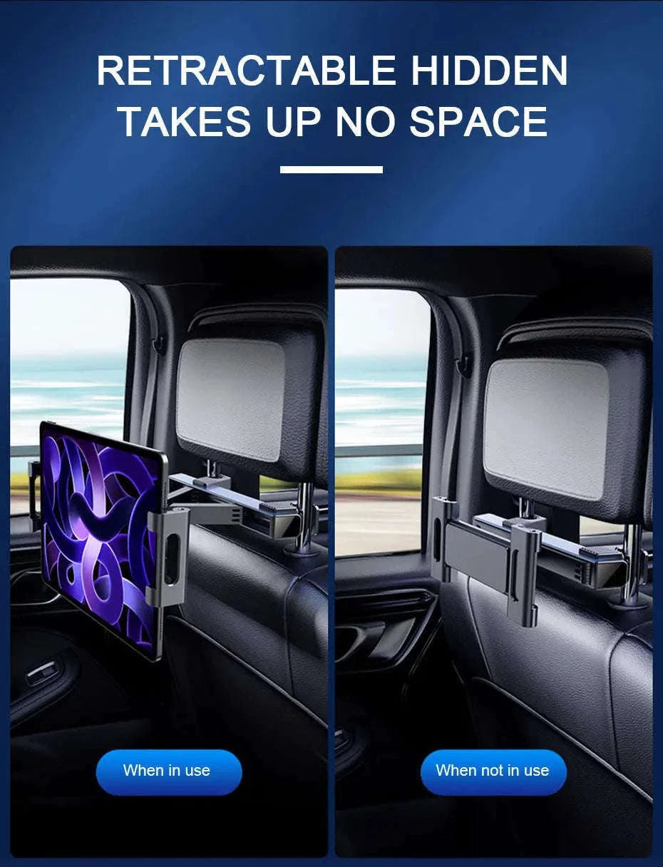 Telescopic Car Tablet Holder for Headrest, 360-Degree Rotation, Universal 4-12.9 in-1pc