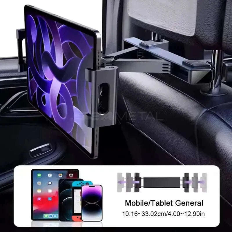 Telescopic Car Tablet Holder for Headrest, 360-Degree Rotation, Universal 4-12.9 in-1pc