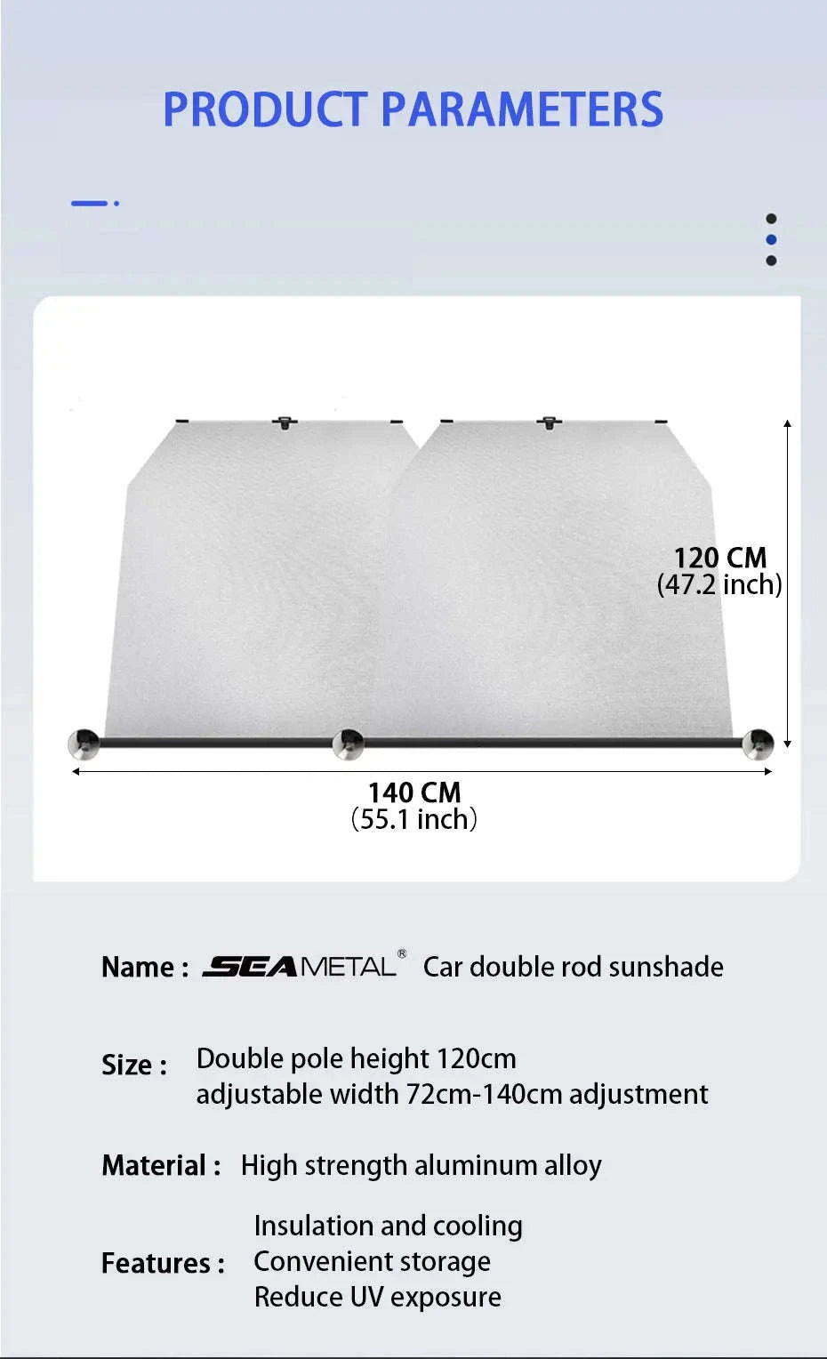 Telescopic Car Windshield Sun Shade Curtain 72cm-140cm Adjustable-1 pc