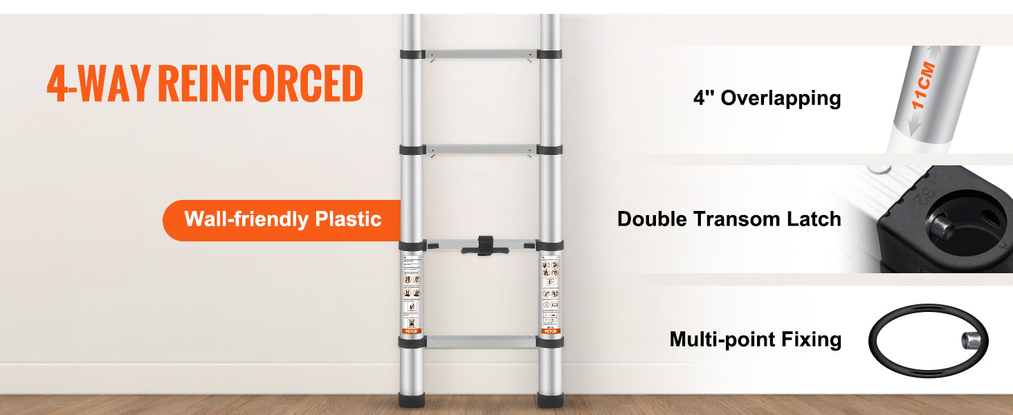 SucceBuy Telescoping Ladder 12.5 FT Aluminum One-Button Retraction Collapsible Extension 375 LBS Capacity w/Non-Slip for Home RV