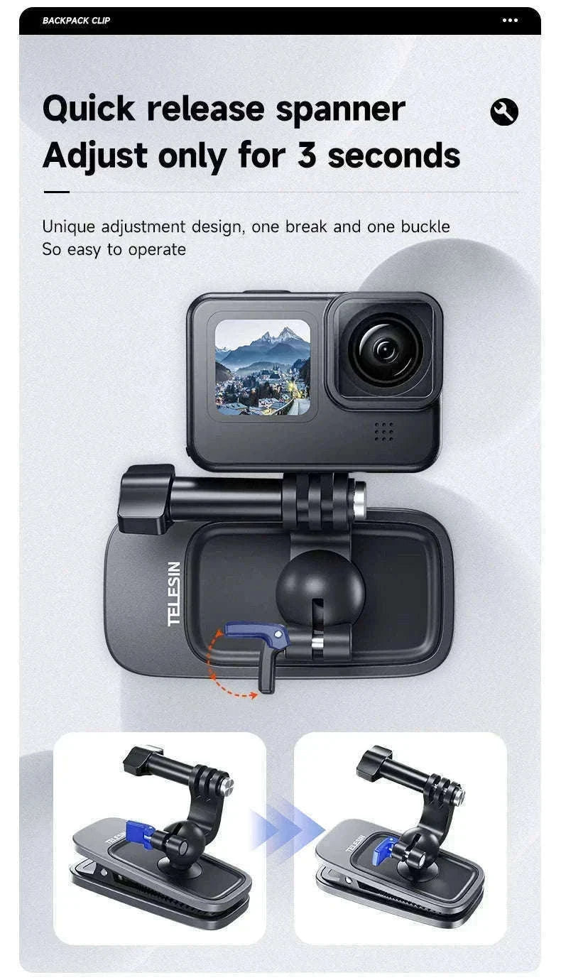 TELESIN 360° Rotating Magnetic Backpack Clip for Action Cameras-With Magnetic B