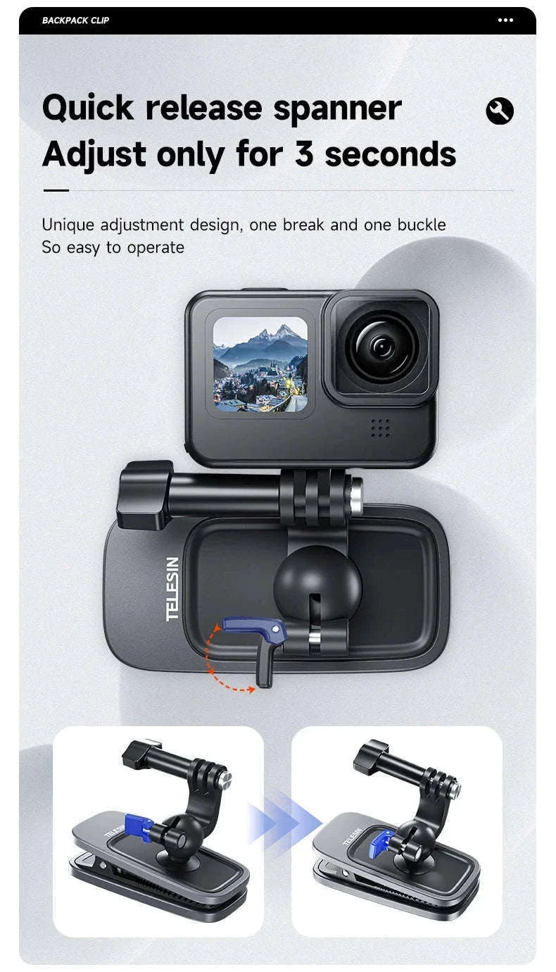 TELESIN 360° Rotating Magnetic Backpack Clip for Action Cameras-With Magnetic B