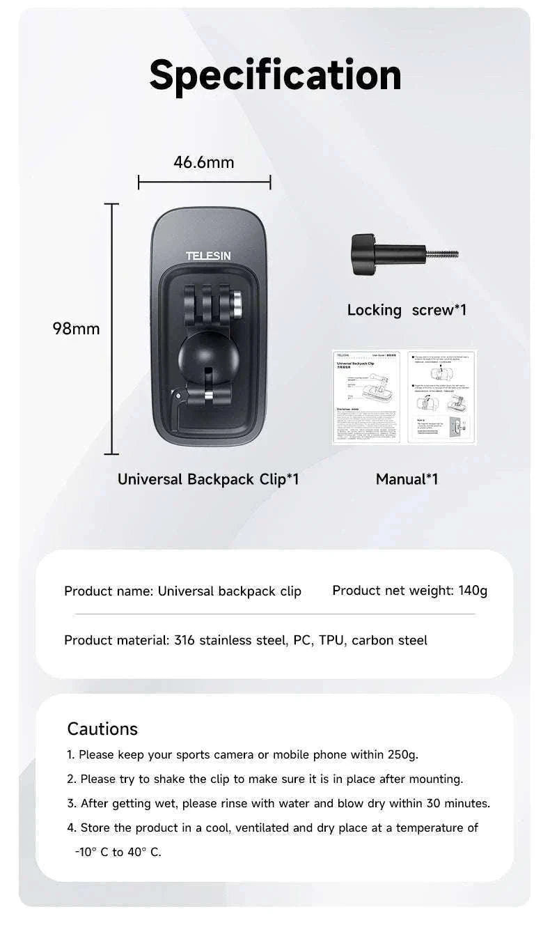 TELESIN 360° Rotating Magnetic Backpack Clip for Action Cameras-With Magnetic B