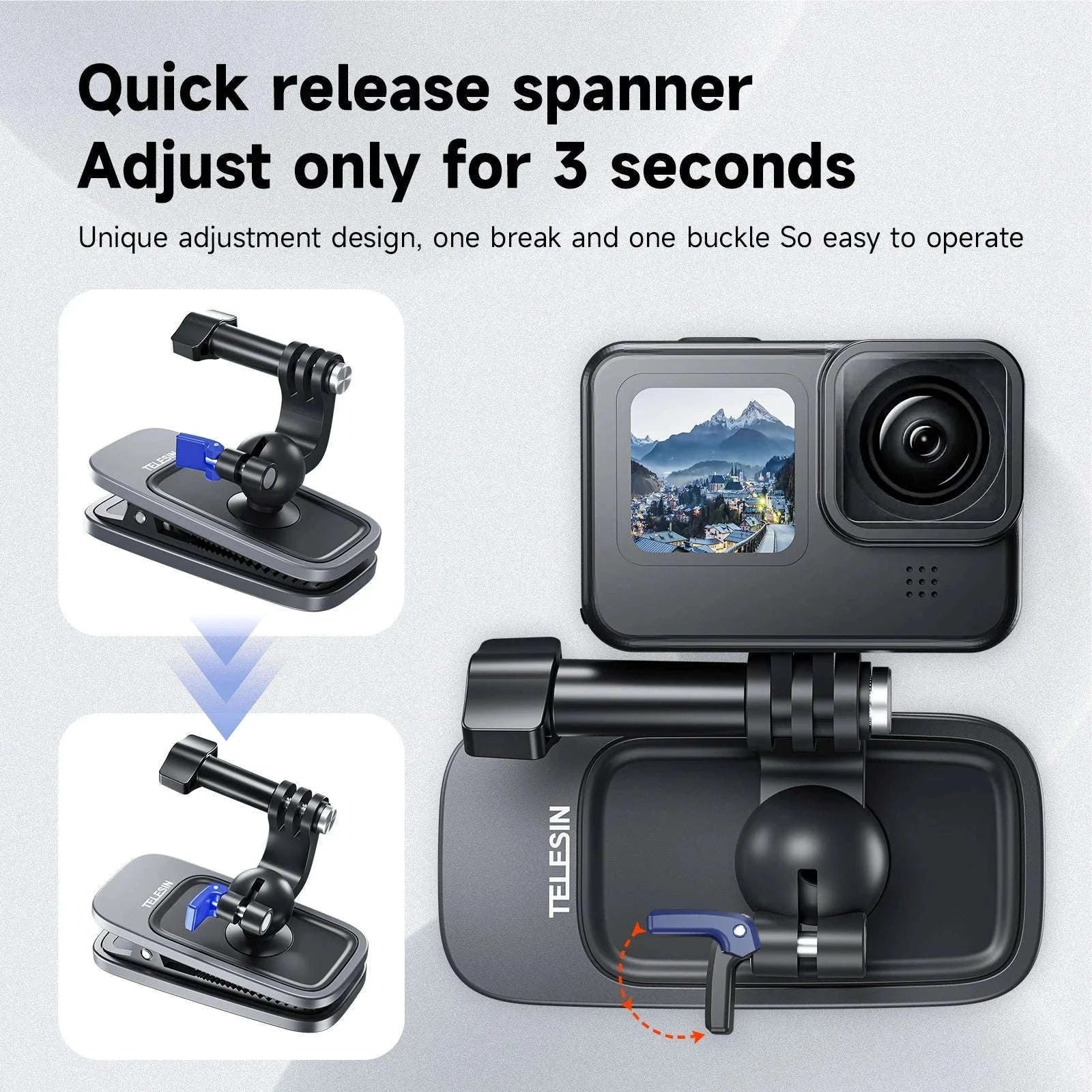 TELESIN 360° Rotating Magnetic Backpack Clip for Action Cameras-With Magnetic B