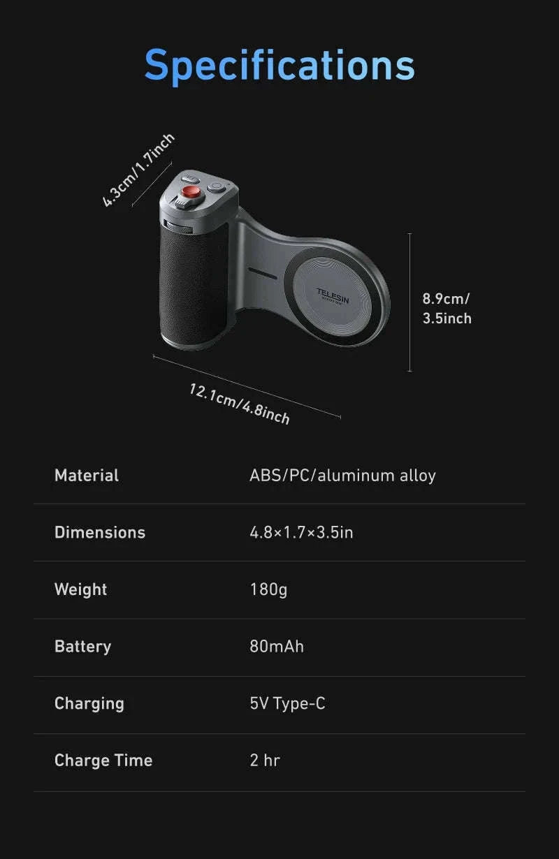 TELESIN Magnetic Master Grip Kit for iPhone 17 Series-17Pro max no light