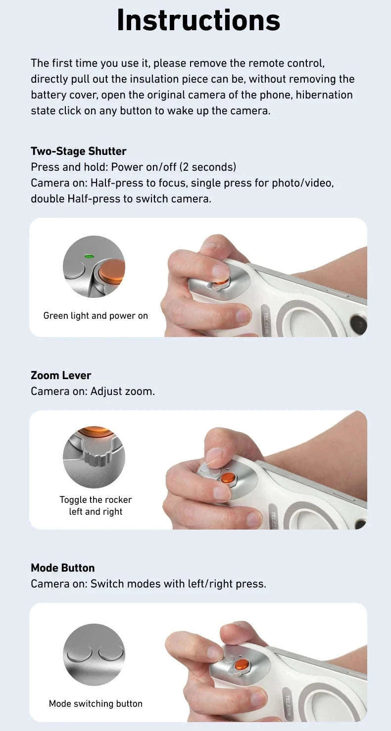 TELESIN Magnetic Phone Camera Hand Grip with Remote Control-Hand Grip Fill light