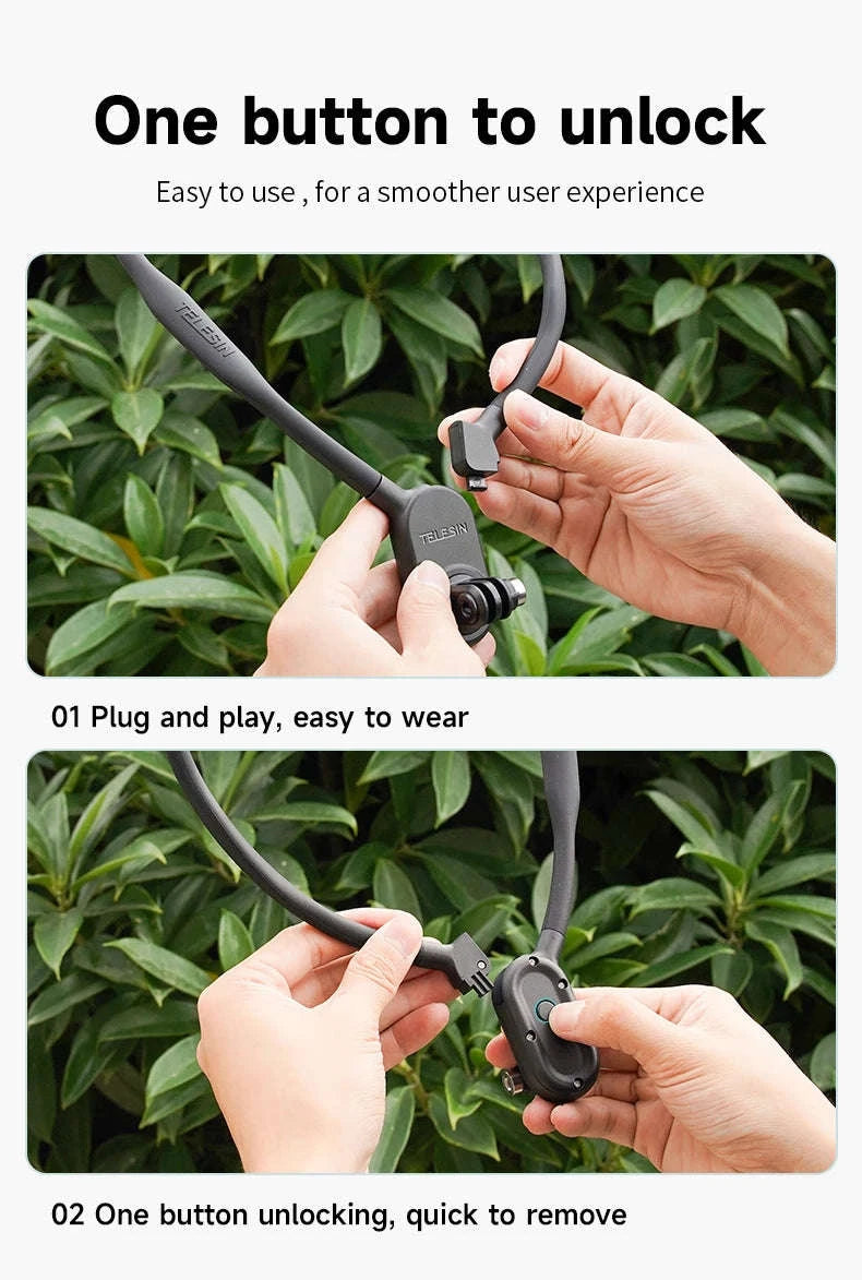 TELESIN Neck Hold Mount Chest Mount for Action Cameras-With phone clip