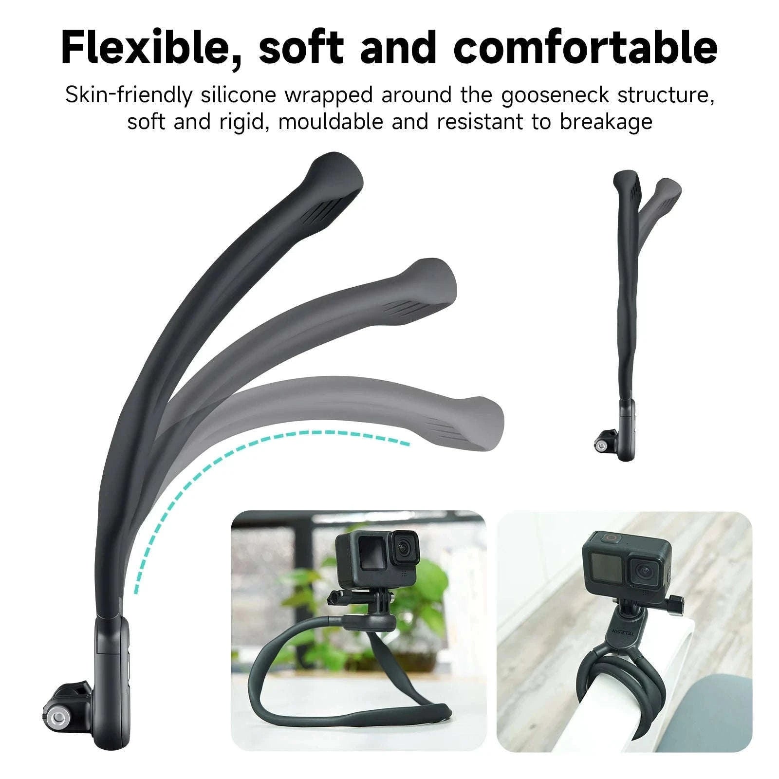 TELESIN Neck Hold Mount for Action Cameras Hands-Free Filming-With phone clip