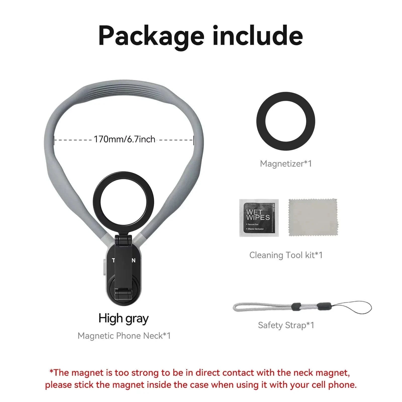 TELESIN Silicone Magnetic Neck Mount for Hands-Free POV Filming-Grey