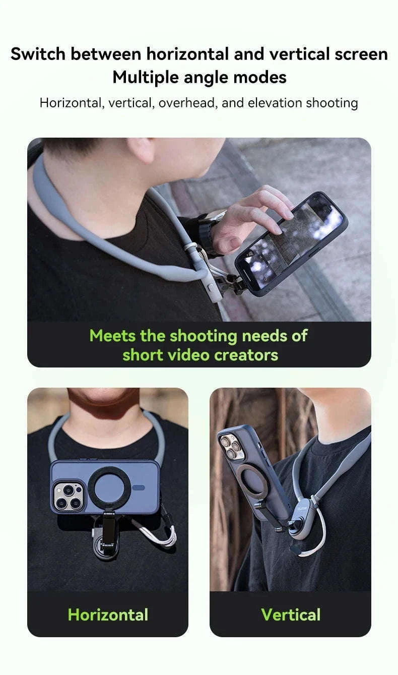 TELESIN Silicone Magnetic Neck Mount for Hands-Free POV Filming-Grey