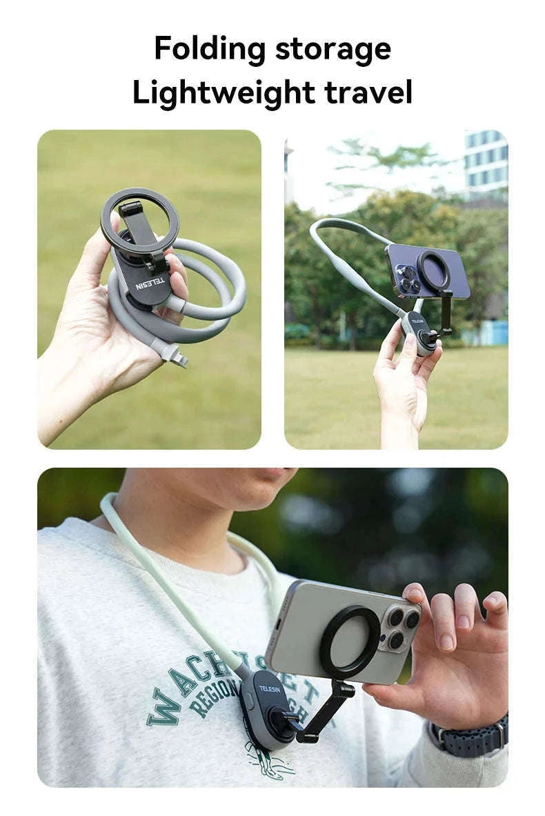 TELESIN Silicone Magnetic Neck Mount for Hands-Free POV Filming-Grey