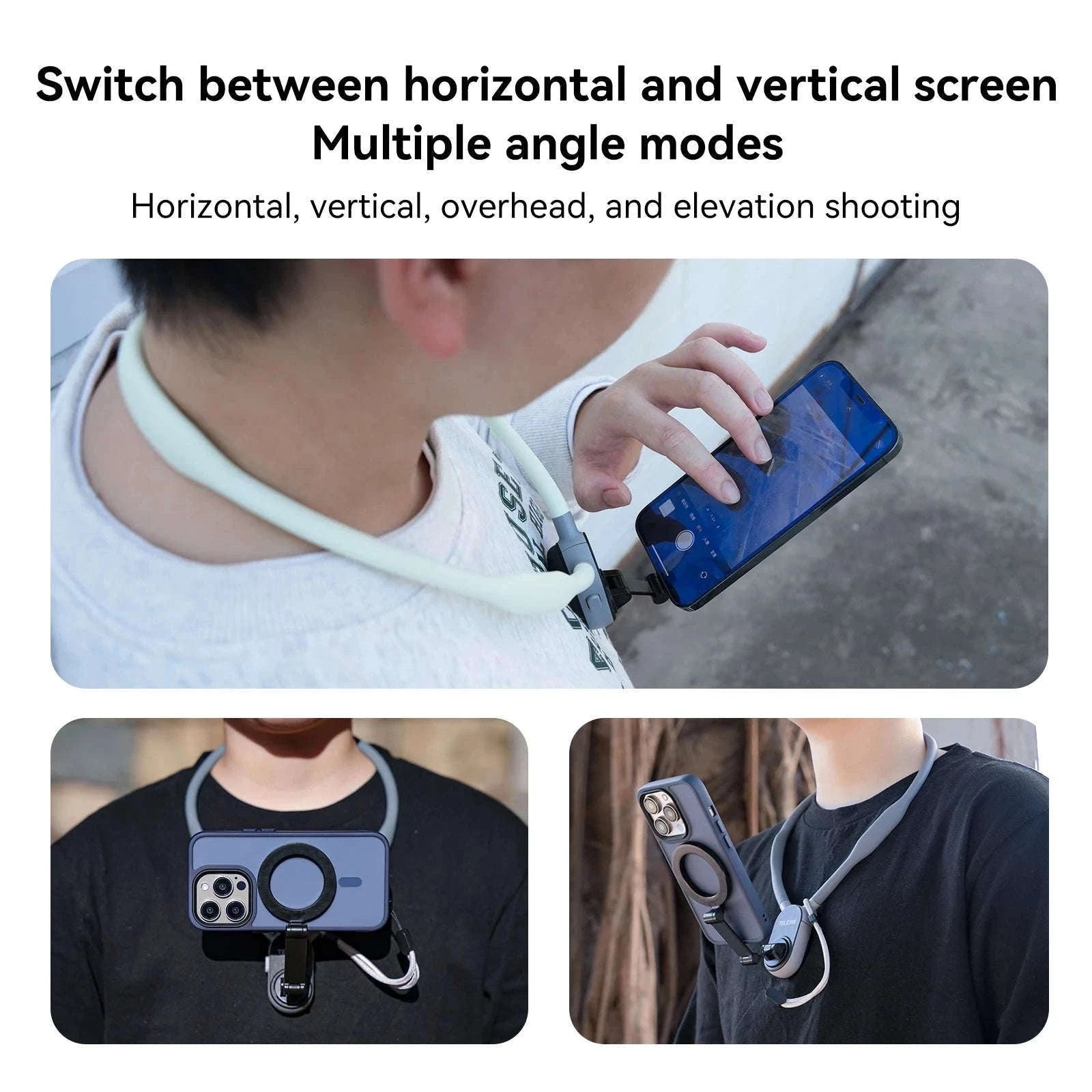 TELESIN Silicone Magnetic Neck Mount for Hands-Free POV Filming-Grey