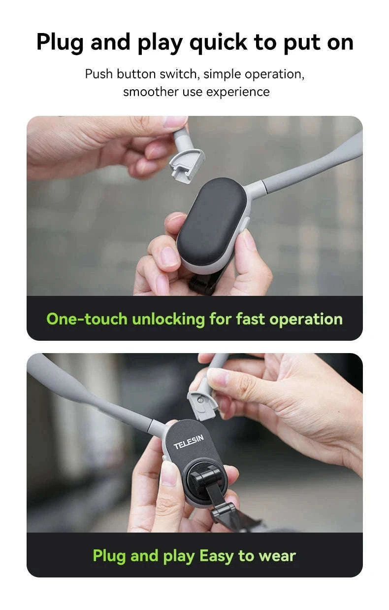 TELESIN Silicone Magnetic Neck Mount for Hands-Free POV Filming-Grey
