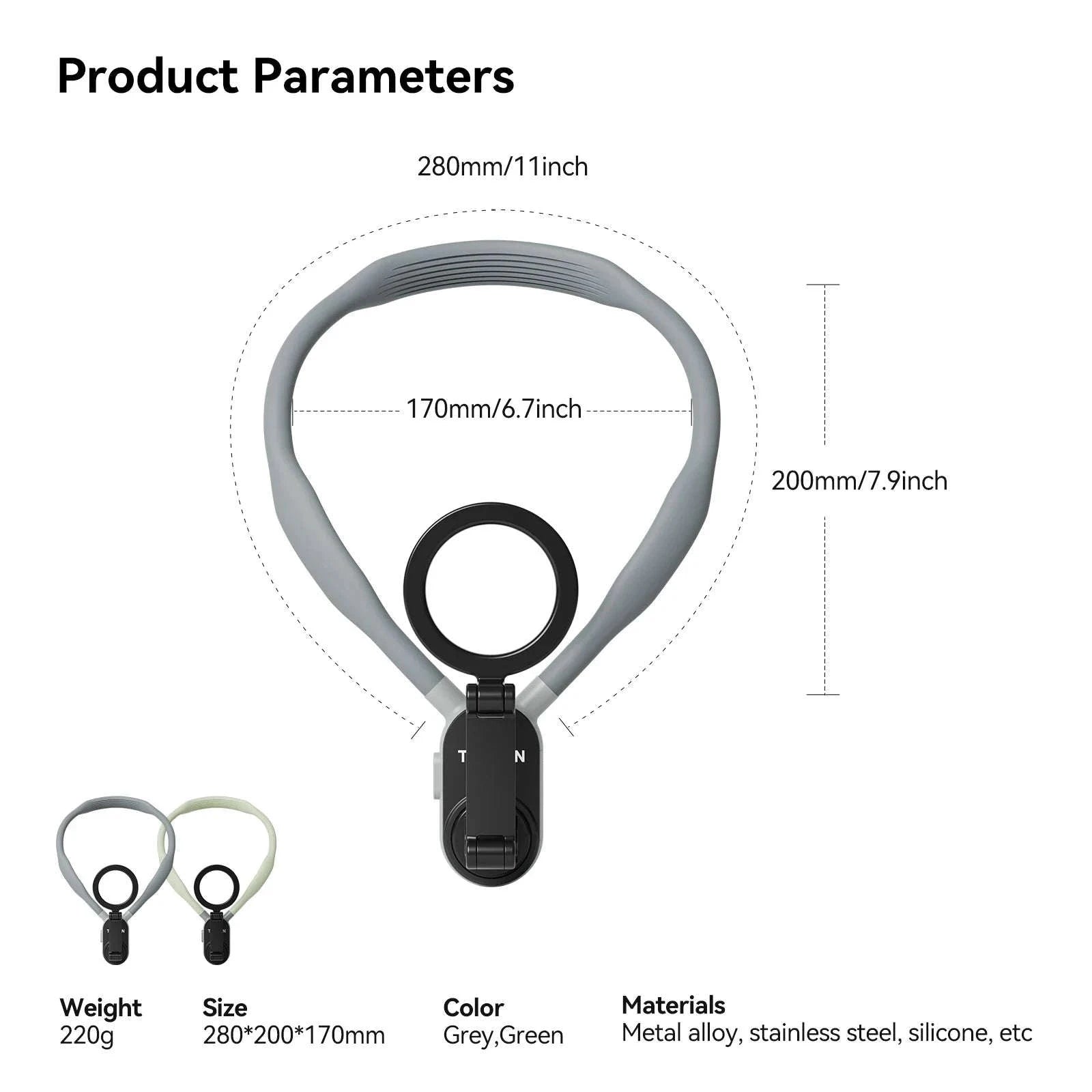 TELESIN Silicone Magnetic Neck Mount for Hands-Free POV Filming-Grey