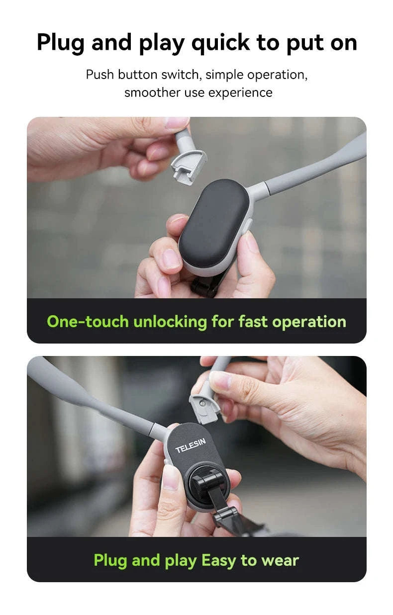 TELESIN Silicone Magnetic Neck Mount Quick Release for Smartphones-Grey remote set