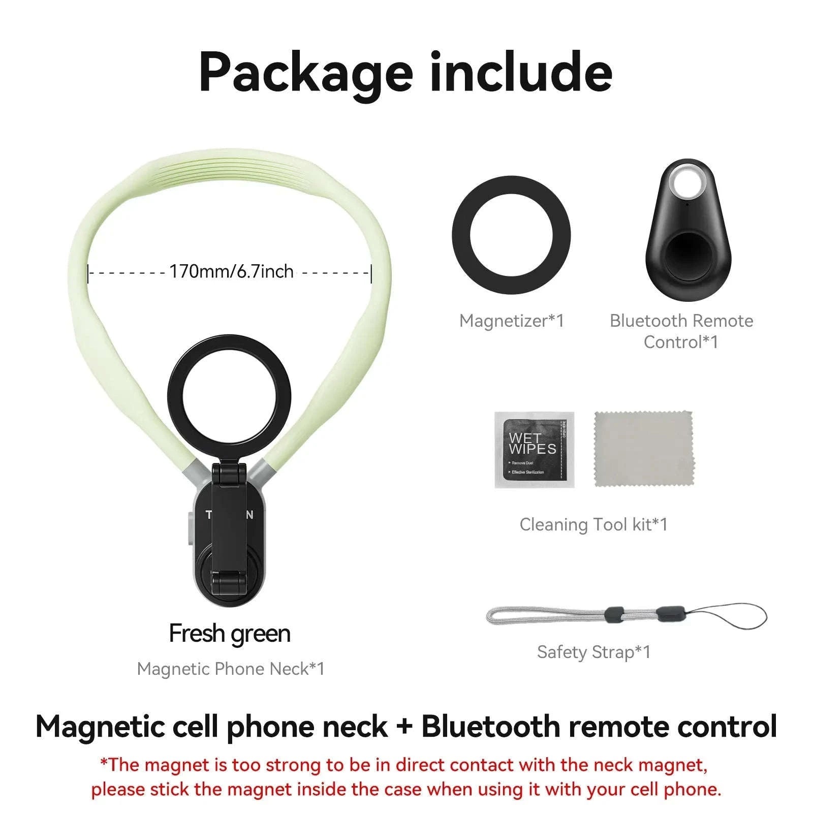 TELESIN Silicone Magnetic Neck Mount Quick Release for Smartphones-Grey remote set