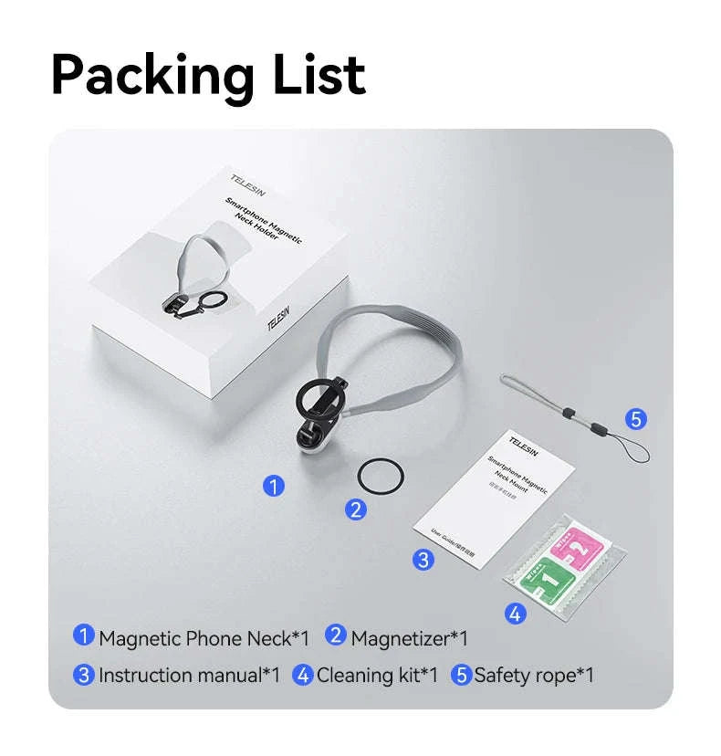 TELESIN Silicone Magnetic Neck Mount Quick Release for Smartphones-Grey remote set