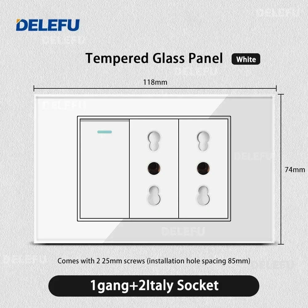 Tempered Glass Tuya WiFi Smart Wall Socket-Glass White / 2 Italy AC