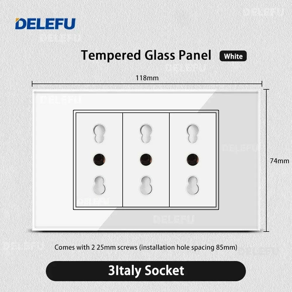 Tempered Glass Tuya WiFi Smart Wall Socket-Glass White / 2 Italy AC