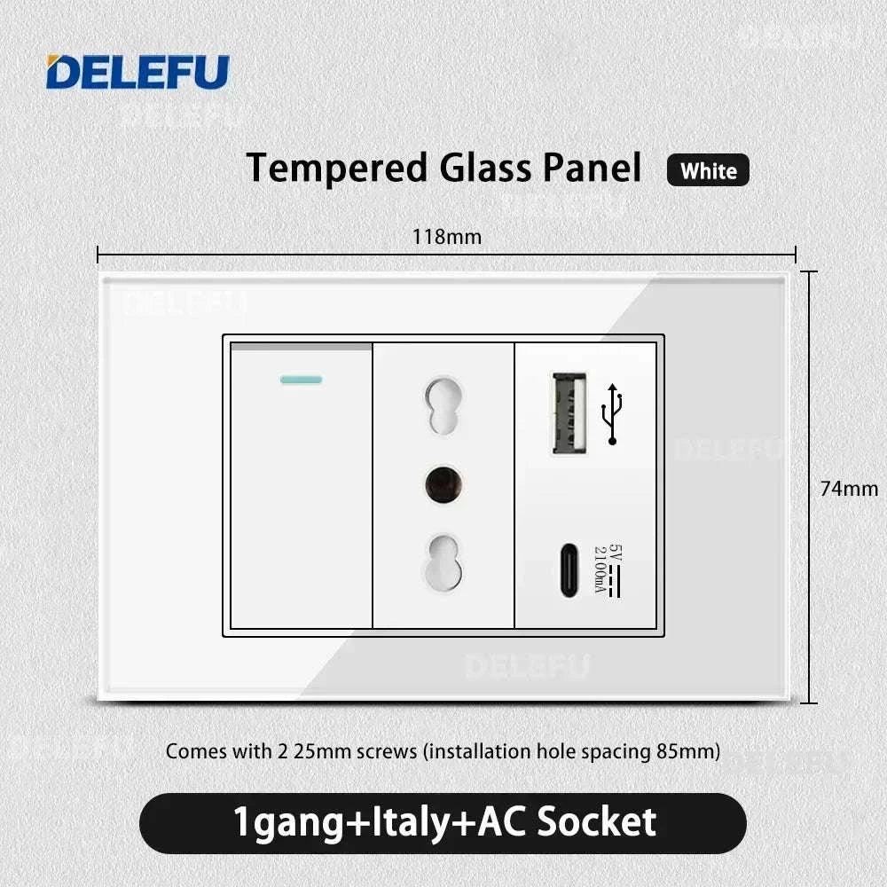 Tempered Glass Tuya WiFi Smart Wall Socket-Glass White / 2 Italy AC