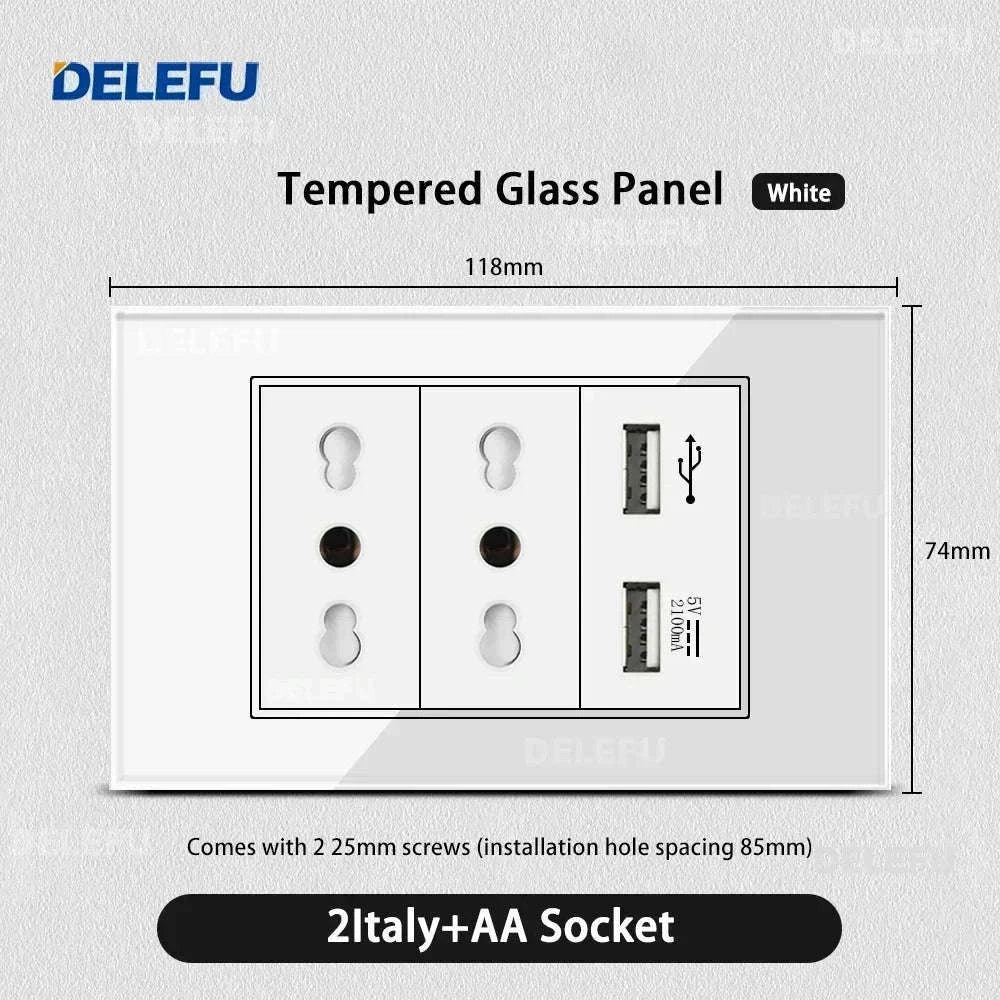 Tempered Glass Tuya WiFi Smart Wall Socket with USB-C Charging-Glass White / 2 Italy AC