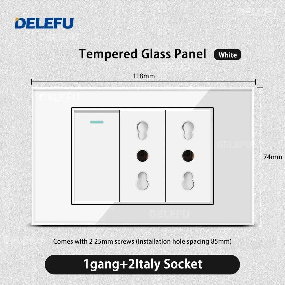 Tempered Glass Tuya WiFi Smart Wall Socket with USB-C Charging-Glass White / 2 Italy AC