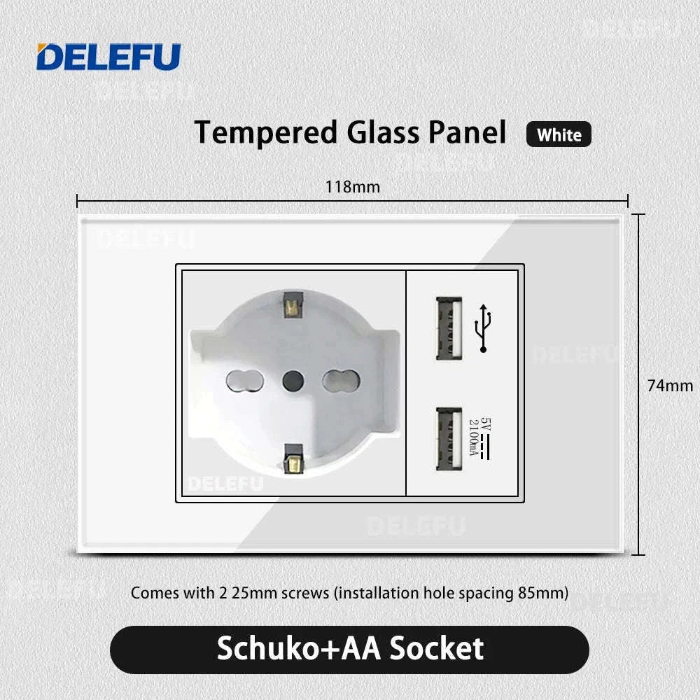 Tempered Glass Tuya WiFi Smart Wall Socket with USB-C Charging-Glass White / 2 Italy AC