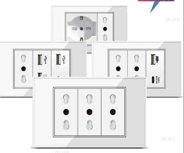 Tempered Glass Tuya WiFi Smart Wall Socket with USB-C Charging-Glass White / 2 Italy AC